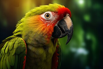 Obraz premium Closeup of a beautiful green and tropical parrot
