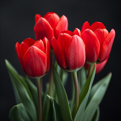 Fototapeta premium beautiful red tulips on a black background.