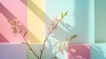 Cherry Blossoms with Geometric Color Blocks background 