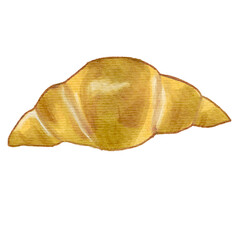 croisant illustration, hand drawn watercolor with paper texture croisant illustration fresh baked