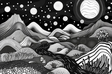 Illustration that blends the beauty of a landscape with intricate patterns reminiscent of cheese textures