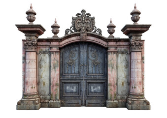An old antique gate isolated on a transparent background. PNG element for landscape design.