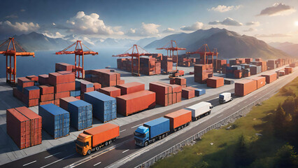 Container cargo freight port - obrazy, fototapety, plakaty