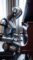 Obraz premium The robot plays the piano.