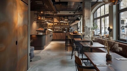 Fototapeta na wymiar modern restaurant with open kitchen