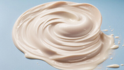 Texture of a cosmetic product isolated on a blue  pastel background. Macro frame of cosmetic product texture.Natural cosmetics for branding layout concept.Macro .Illlustration.Generative AI