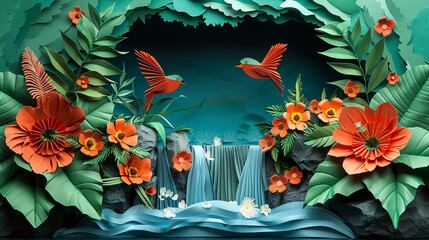 Fototapeta premium Paper art Saving water and world Environment day Ecology and world water day environmental protection and save earth water