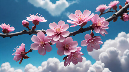 Blossoming branches with blue sky background