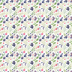 seamless watercolour mixed berries forest berries pattern