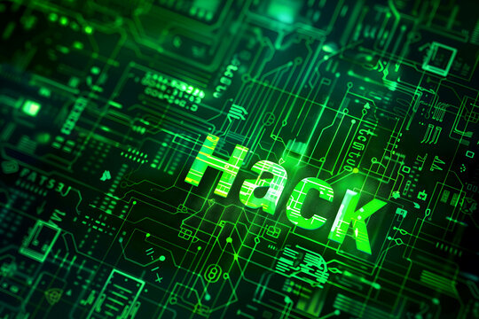 Word “Hack” on digital green wallpaper, Stealing personal information and distortion of information online