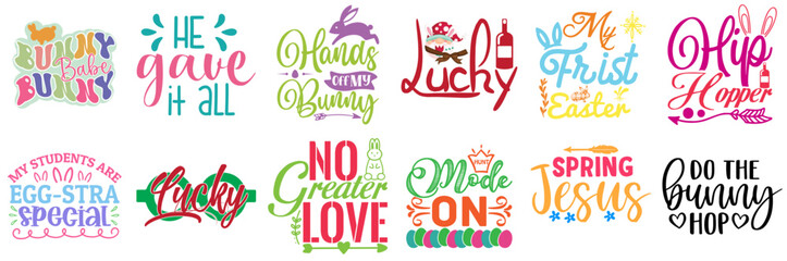 Fototapeta premium Colourful Easter Quotes Bundle Vector Illustration for Infographic, Presentation, Postcard