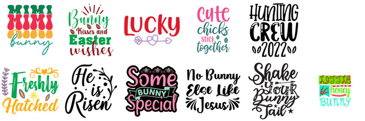 Obraz premium Modern Easter Sunday Hand Lettering Bundle Vector Illustration for Stationery, Social Media Post, Greeting Card