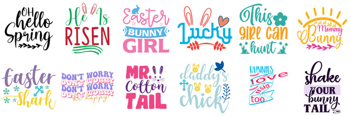 Creative Easter and Spring Trendy Retro Style Illustration Bundle Vector Illustration for Announcement, Holiday Cards, Label