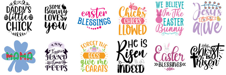 Simple Easter Day Typographic Emblems Bundle Vector Illustration for Printable, Greeting Card, Gift Card