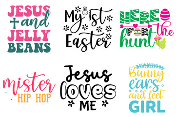 Vibrant Easter Sunday Typographic Emblems Bundle Vector Illustration for Sticker, Printable, Holiday Cards