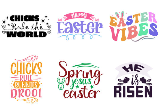 Simple Easter and Spring Typographic Emblems Set Vector Illustration for Sticker, Book Cover, Stationery