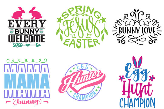 Decorative Easter Typography Set Vector Illustration for T-Shirt Design, Infographic, Wrapping Paper