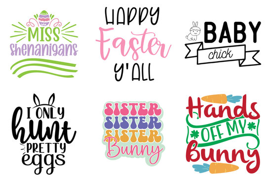 Modern Easter Day Typographic Emblems Bundle Vector Illustration for Advertising, Flyer, Wrapping Paper