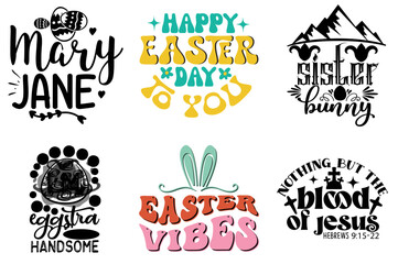 Modern Easter Sunday Invitation Bundle Vector Illustration for Printing Press, Bookmark, Wrapping Paper