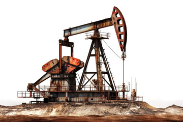 Fototapeta na wymiar Oil Pump Sitting on Top of a Hill. An oil pump sits on top of a hill, extracting petroleum from the ground.
