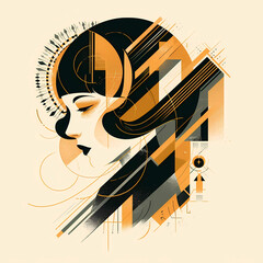 Abstract Art Deco Style Illustration with Female Profile