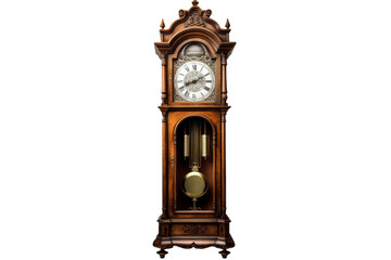 Grandfather Clock. A photograph showcasing a classic grandfather clock displayed against a clean and neutral Transparent background.