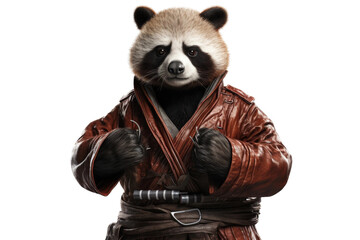 Panda Bear in Star Wars Costume. A panda bear dressed in a Star Wars outfit posing for the camera.
