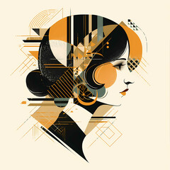 Abstract Art Deco Portrait of Woman with Geometric Shapes