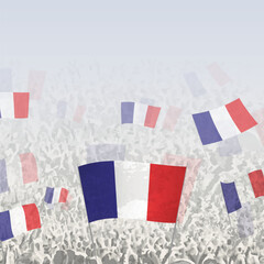 Fototapeta na wymiar Crowd of people waving flag of France square graphic for social media and news.