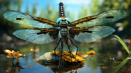 Naklejka premium 3d cute little dragonfly character photo