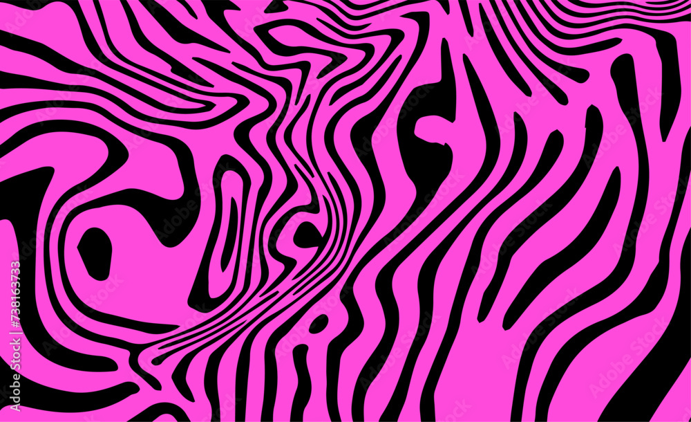 Poster Black and pink abstract geometric distorted pattern. Psychedelic op art style.