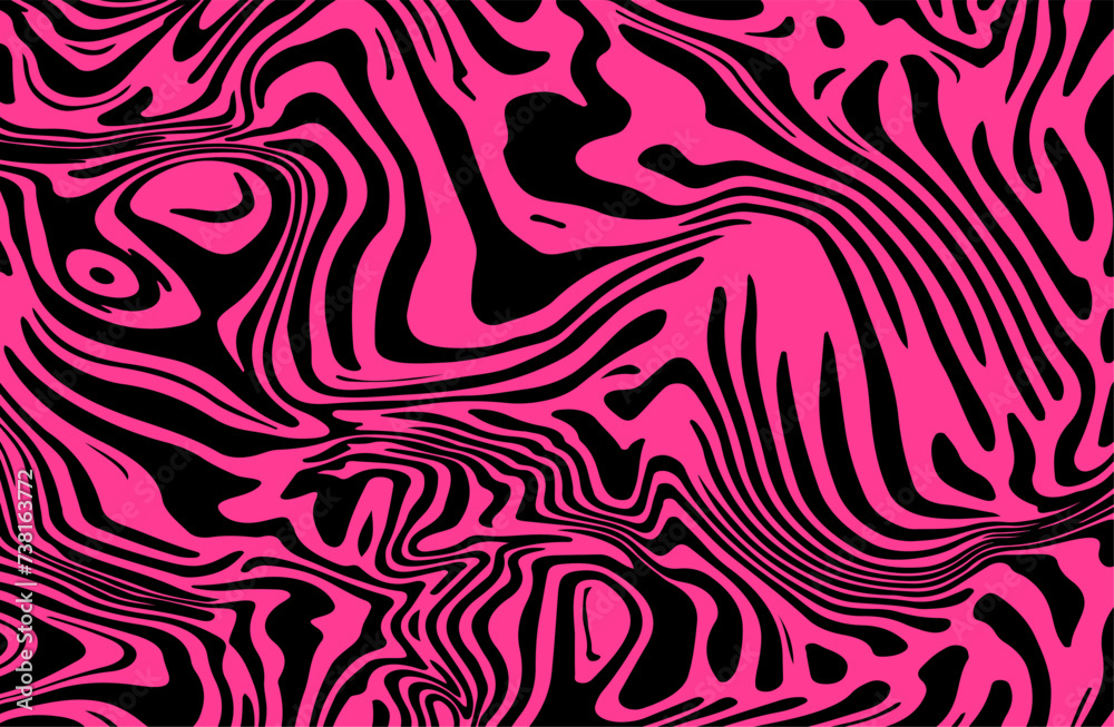 Poster black and pink abstract geometric distorted pattern. psychedelic op art style.