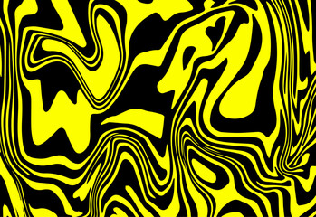 Abstract trippy yellow and black psychedelic background with melting and distorting lines. Creative trippy pattern.