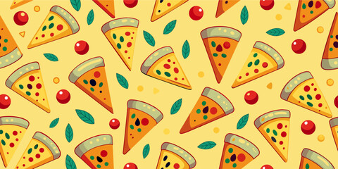 Colorful vector Pizza Slices Pattern with Fresh Ingredients
