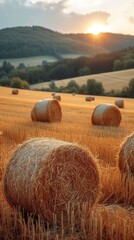 Beautiful landscape with hay bale