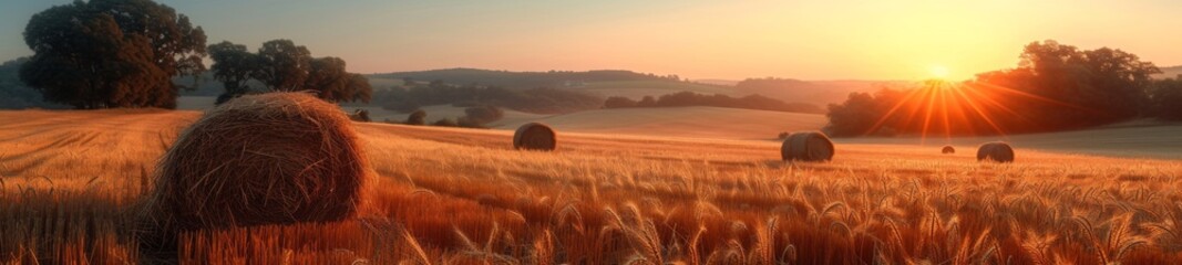 Beautiful landscape with hay bale - obrazy, fototapety, plakaty