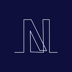Continuous one-line letter logo N font. Hand-drawn alphabet, line art letters for calligraphic typography. Decorative linear lettering vector sont, creative letter line illustration