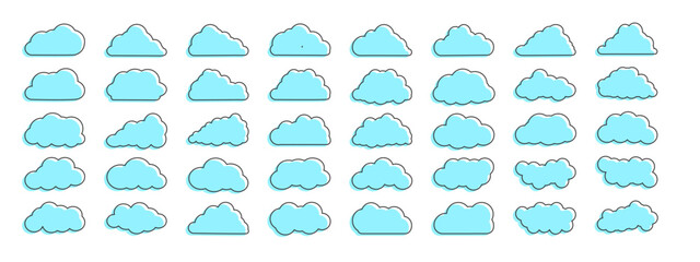 Collection of simple cloud icons, shapes, stickers blue color Linear set of clouds, symbol for your website design, logo. Vector graphic element