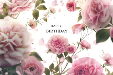 happy birthday to you happy pink flowers backgrounds Generative AI