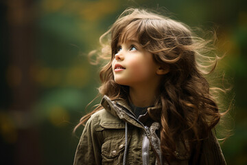 Generative AI picture abstract illustration of calm autumn day in deep forest woods hiking concept