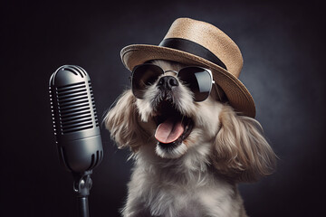 AI generated image of cute funny animal music lover on stage concert performance concept