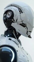 Futuristic AI robots in customer service roles within a business setting