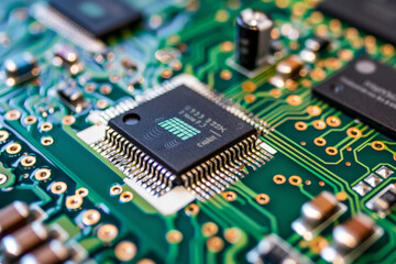 A close up of a circuit board with a chip that says calvert - obrazy, fototapety, plakaty