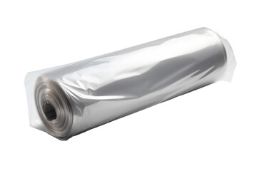Roll of Silver Foil. A roll of silver foil sits on a plain Transparent background, ready for use in wrapping or cooking.