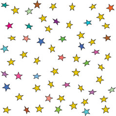 Colorful seamless pattern with chaotic doodle stars different size in vector.