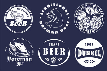 Beer Set of Retro Vintage Beer Badges and Labels for the Design of Brewed Beer in a Craft Brewery. Collection of Premium Quality Beer and Brewery Logos for Pubs and Bars