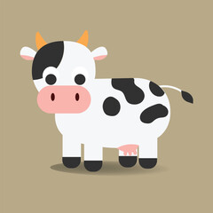 Cute Cow cartoon Flat style.Farm animal vector illustration