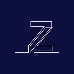 Continuous one-line letter logo Z font. Hand-drawn alphabet, line art letters for calligraphic typography. Decorative linear lettering vector sont, creative letter line illustration