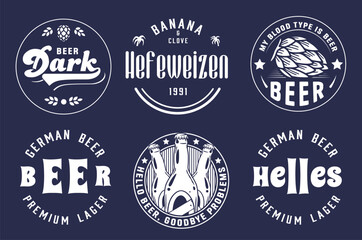 Beer Set of Retro Vintage Beer Badges and Labels for the Design of Brewed Beer in a Craft Brewery. Collection of Premium Quality Beer and Brewery Logos for Pubs and Bars