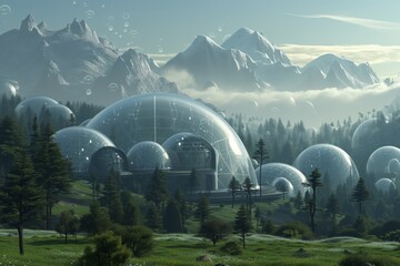 A future where humans live in sealed domes because of the polluted atmosphere